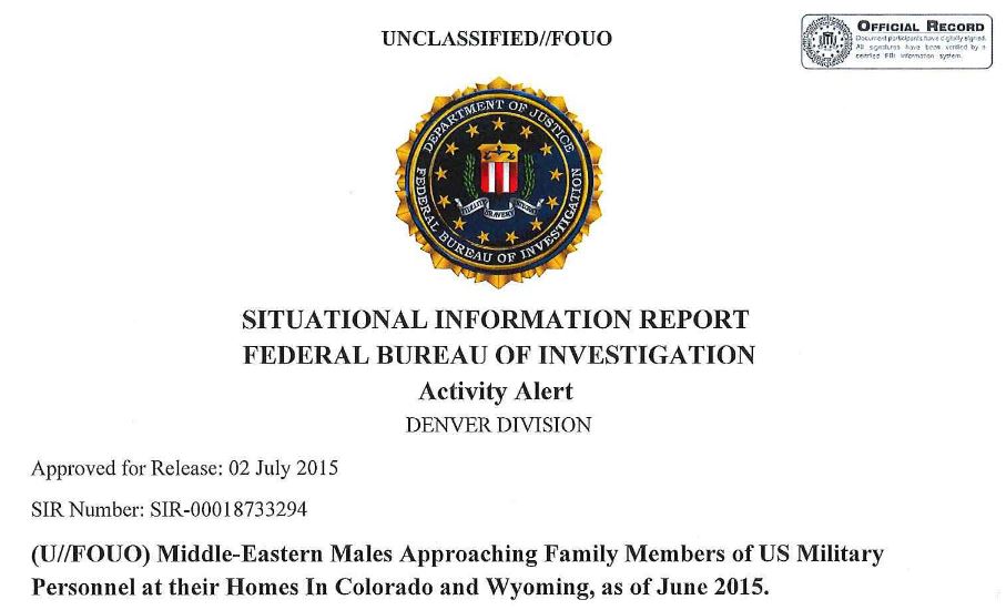 FBI alert: Middle-Eastern males intimidate family members of U.S. military personnel at their ...